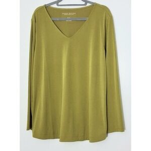 Susan Graver Modern Essentials XL Olive Green Liquid Knit Tunic Blouse V-Neck
